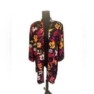 Reversible Floral Kimono Jacket Black & Yellow Baroque Boho Resort Cover Up  M/L